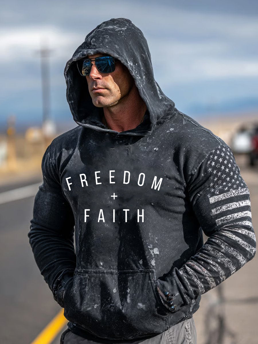 Freedom Faith Printed Casual Hoodie Black Charlie Kirk 47 Clothing