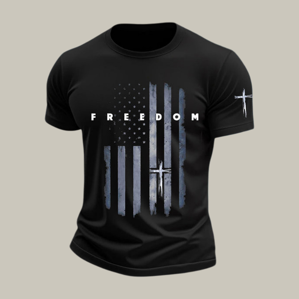 Freedom Flag Cross Polo Shirt Faith In Jesus Clothes Present For Christians
