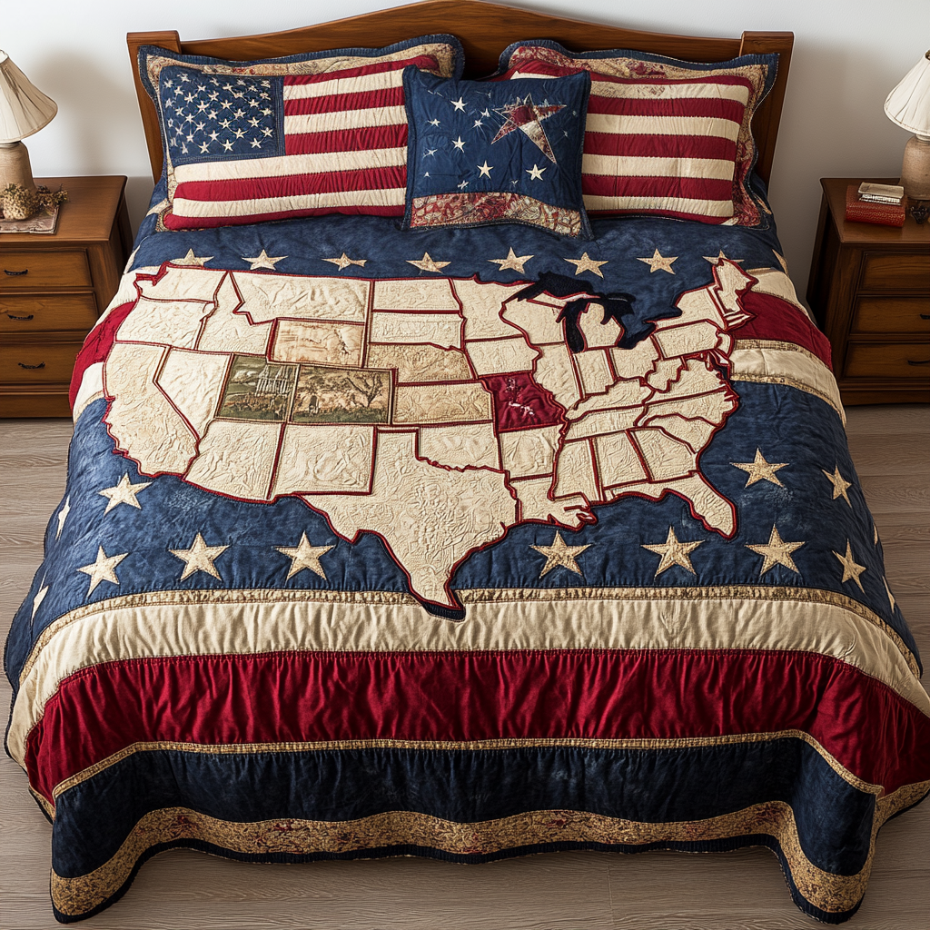 Freedom Flag Quilted Bedding Set Patriotic Room Decor Gifts For The Family Christmas