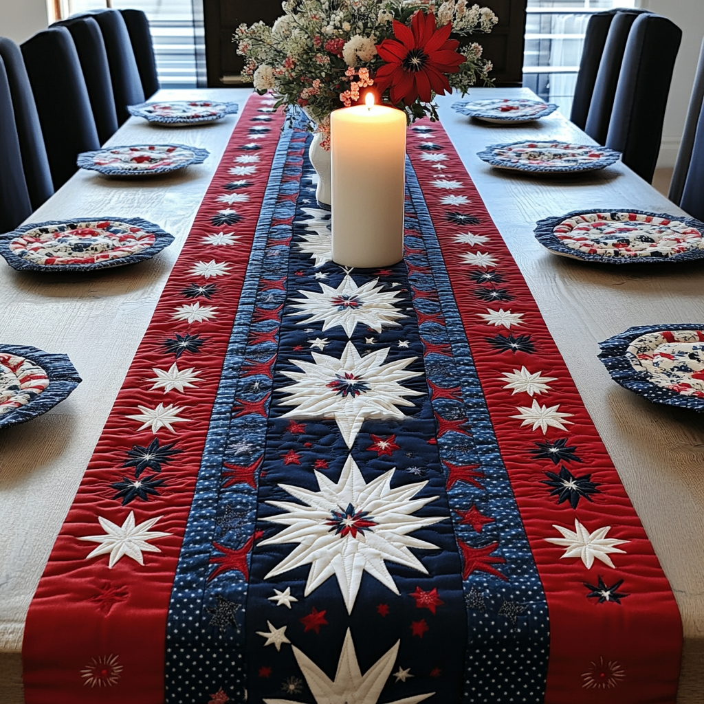 Freedom Flair Quilted Table Runner Dining Room Table Decor Ideas Patriotic Gifts For Her