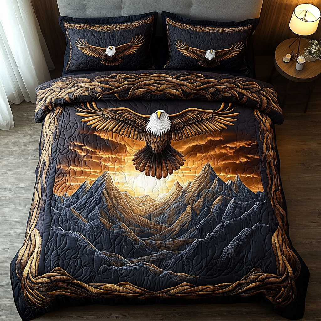 Freedom Flight Quilted Bedding Set Unique Bed Sheet Set Bald Eagle Gifts For Chrismas