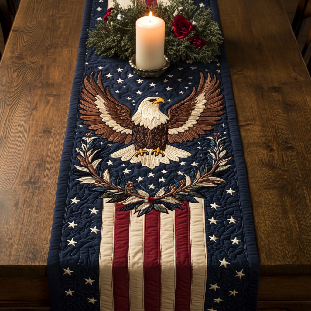 Freedom Flight Quilted Table Runner Kitchen Table Decor Unique Patriotic Gifts