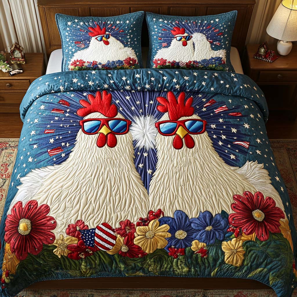 Freedom Flock Quilted Bedding Set Cozy Bedroom Decor Patriots Gifts For Dad