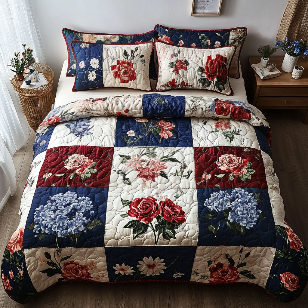 Freedom Floral Patchwork Quilted Bedding Set Best Bedspread Set Patriotic Gift Ideas