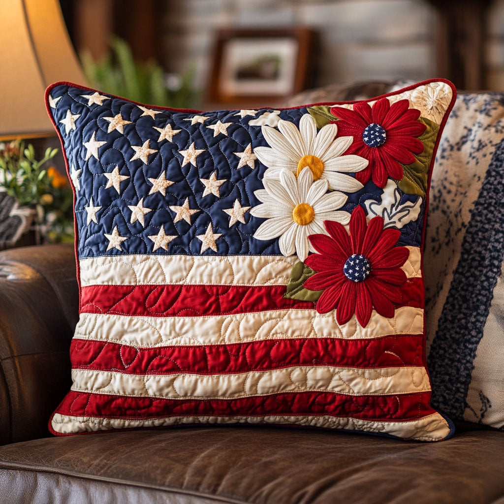 Freedom Florals Quilted Pillow Case Throw Pillow Covers Patriotic Gifts For Dad