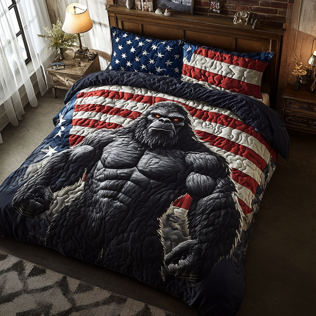 Freedom Foot Quilted Bedding Set Patriotic Bedroom Decor Sasquatch Gift Ideas