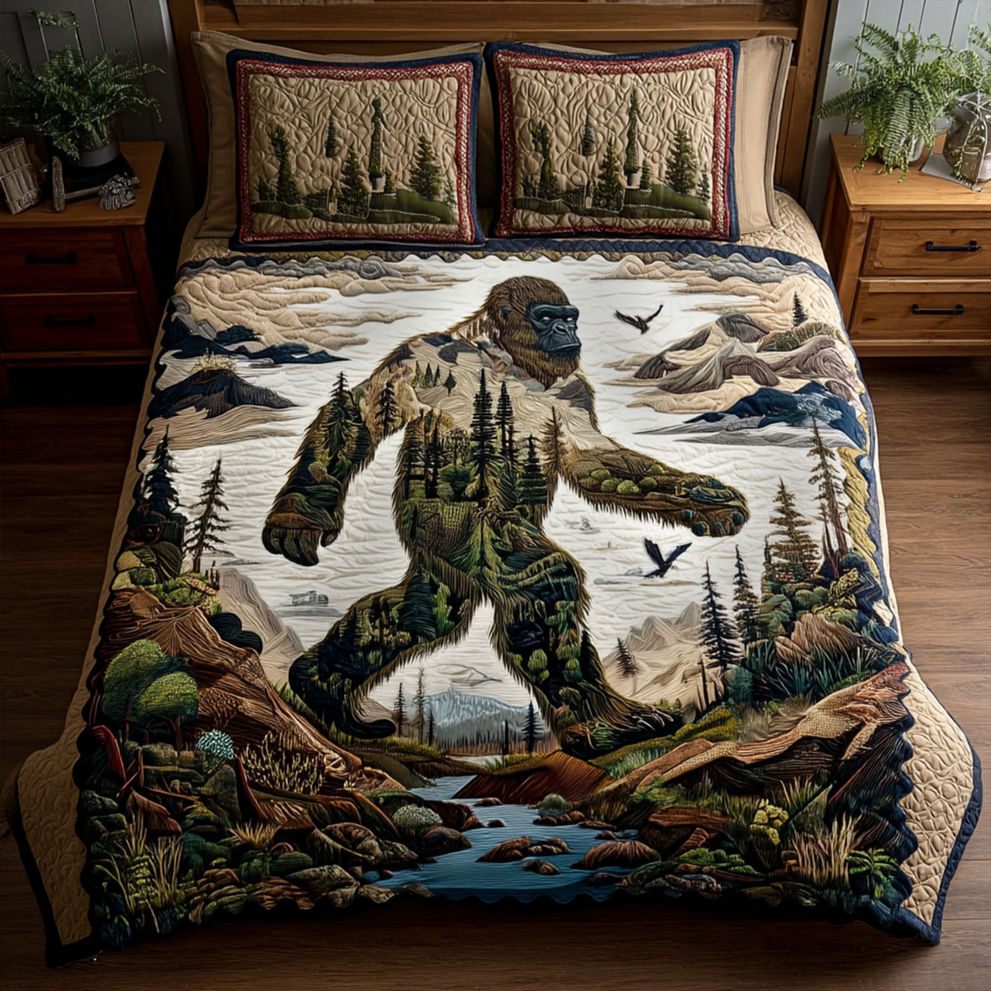 Freedom Footprint Quilted Bedding Set Cute Room Decor Bigfoot Christmas Gifts