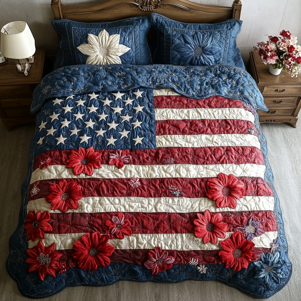 Freedom Garden Quilted Bedding Set Bed Room Decoration Patriotic Gift Ideas