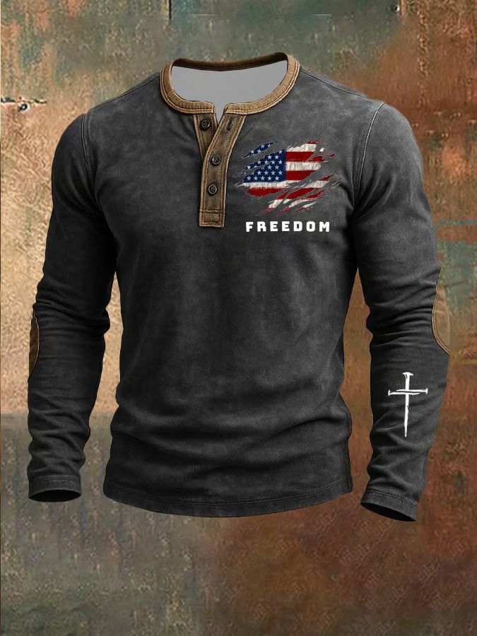 Freedom Henley Long Sleeve Shirt Patriotic Apparel Charlie Kirk Shooters Merch