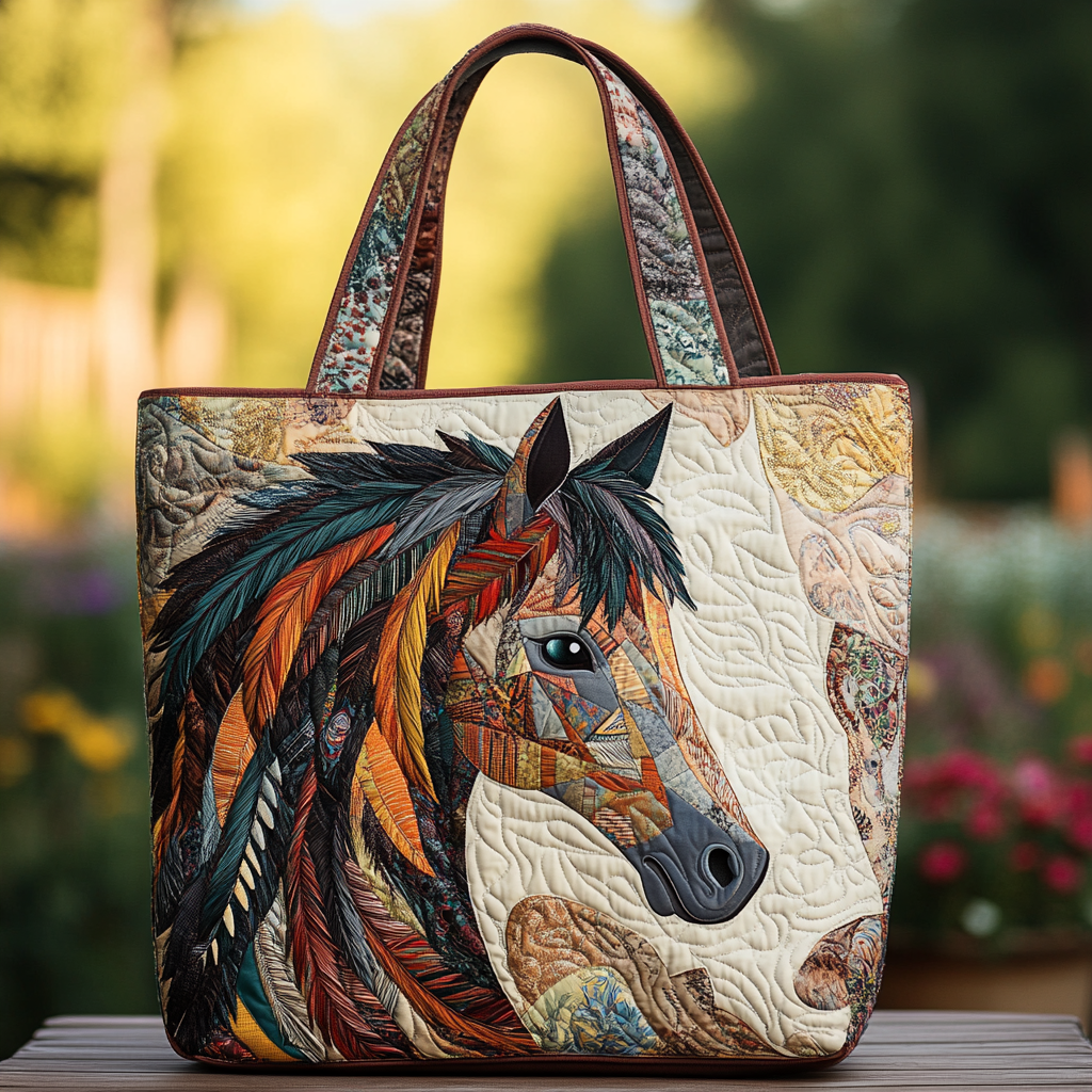 Freedom Horse Quilted Tote Bag Great Gifts For Horse Owners