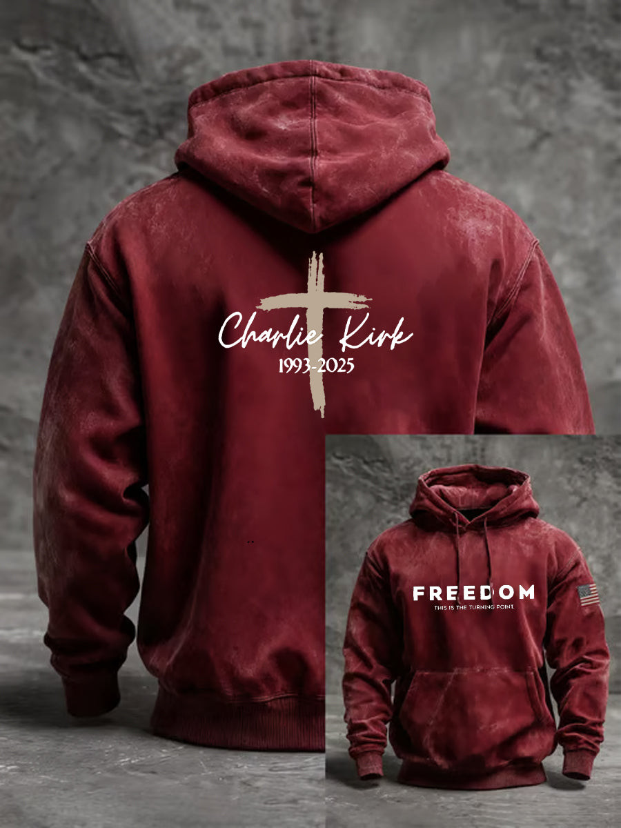 Freedom Is Not Free R I P Charlie Kirk Oversized Drop Shoulder Hoodie With Pockets Deep Red Turning Point Usa Merch