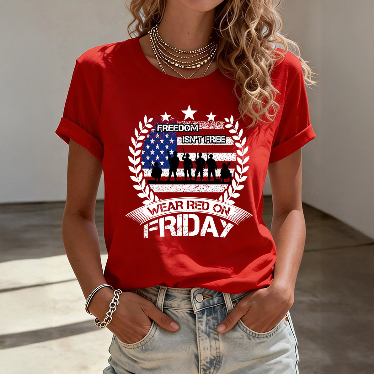 Freedom Isn't Free T-Shirt On Friday We Wear Red Clothes Veteran's Day Gift