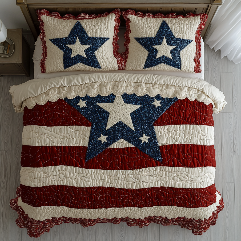 Freedom Layers Quilted Bedding Set Bed Decor Ideas Patriotic Gifts For Women