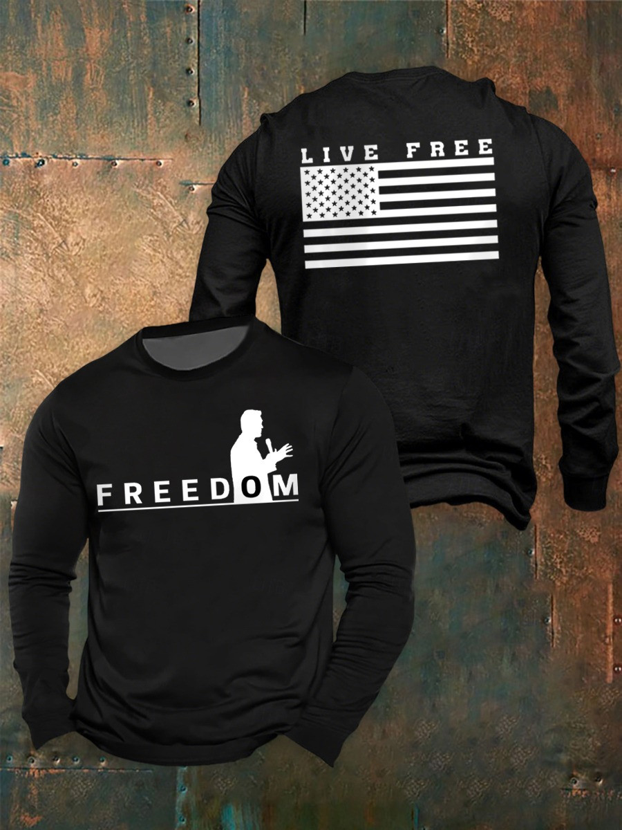 Freedom Live Free Long Sleeve Shirt Patriotic American Flag Presents For Men