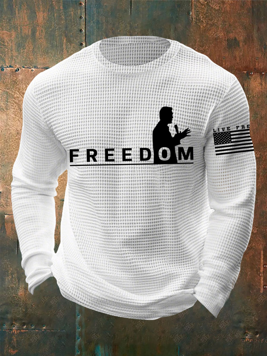 Freedom Live Free Print Waffle Long Sleeve T Shirt White Turning Point Usa Merchandise Store