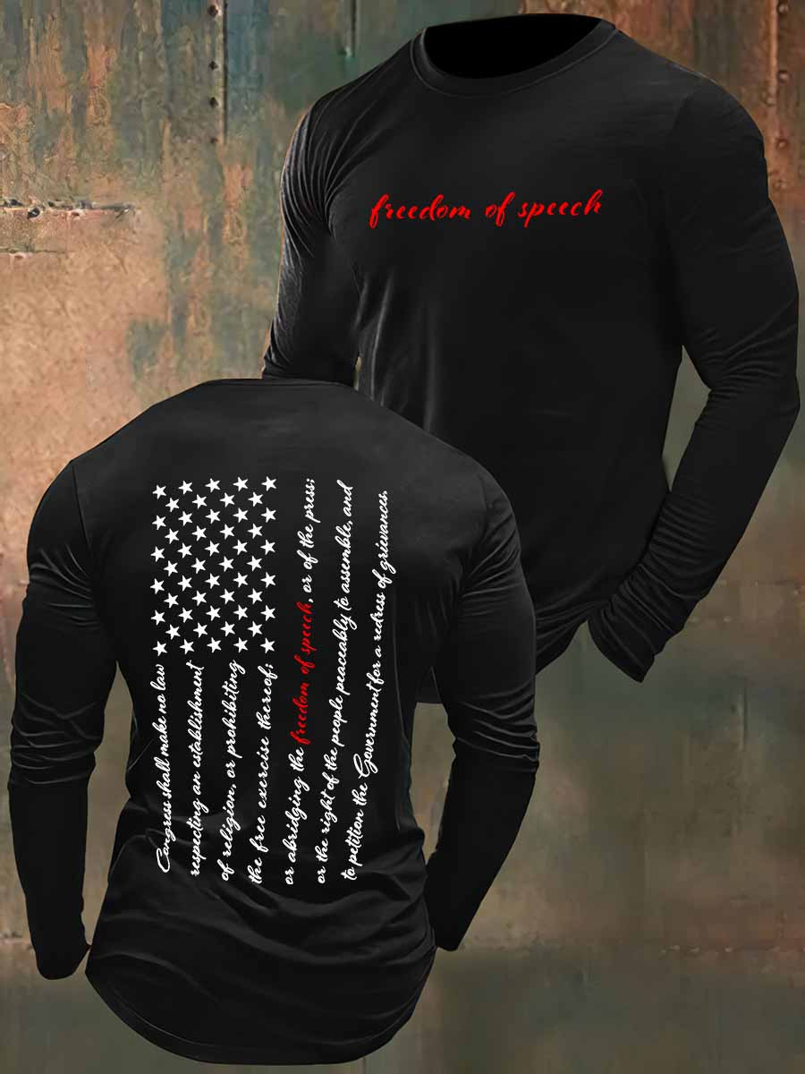 Freedom Of Speech Long Sleeve Shirt American Flag Veteran Clothing Patriotic Gifts