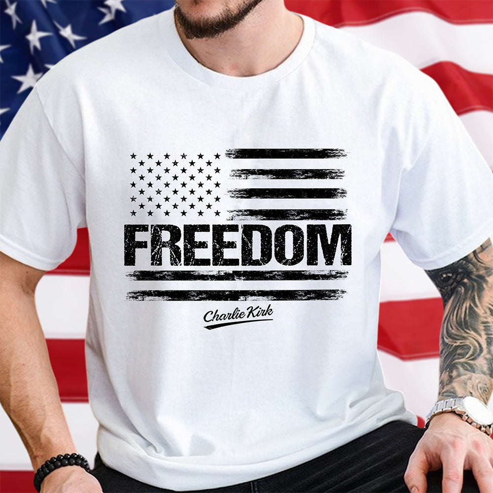 Freedom Pray For Charlie Kirk USA American Flag Patriotic Bright Shirt Gift for Free Speech Supporters