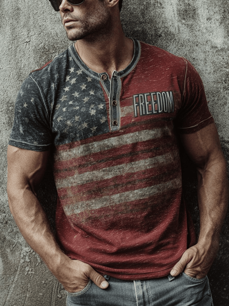 Freedom Print Casual Button T Shirt As Picture Charlie Kirk Merch Store