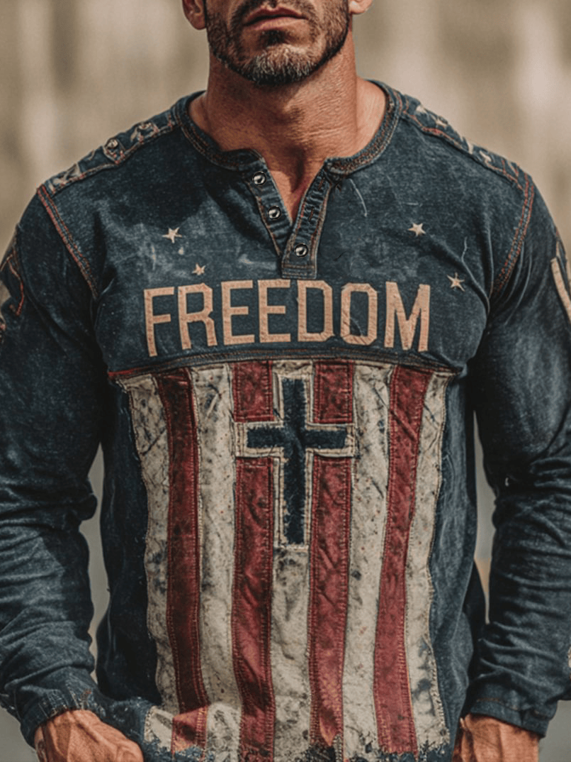 Freedom Print Casual Button T Shirt As Picture Charlie Kirk Merch Store