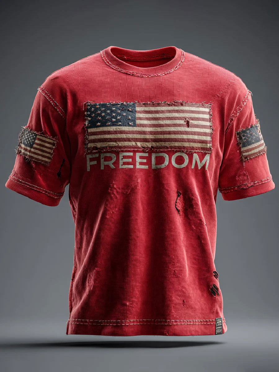 Freedom Printed Casual T Shirt Red Charlie Kirk Apparel Store