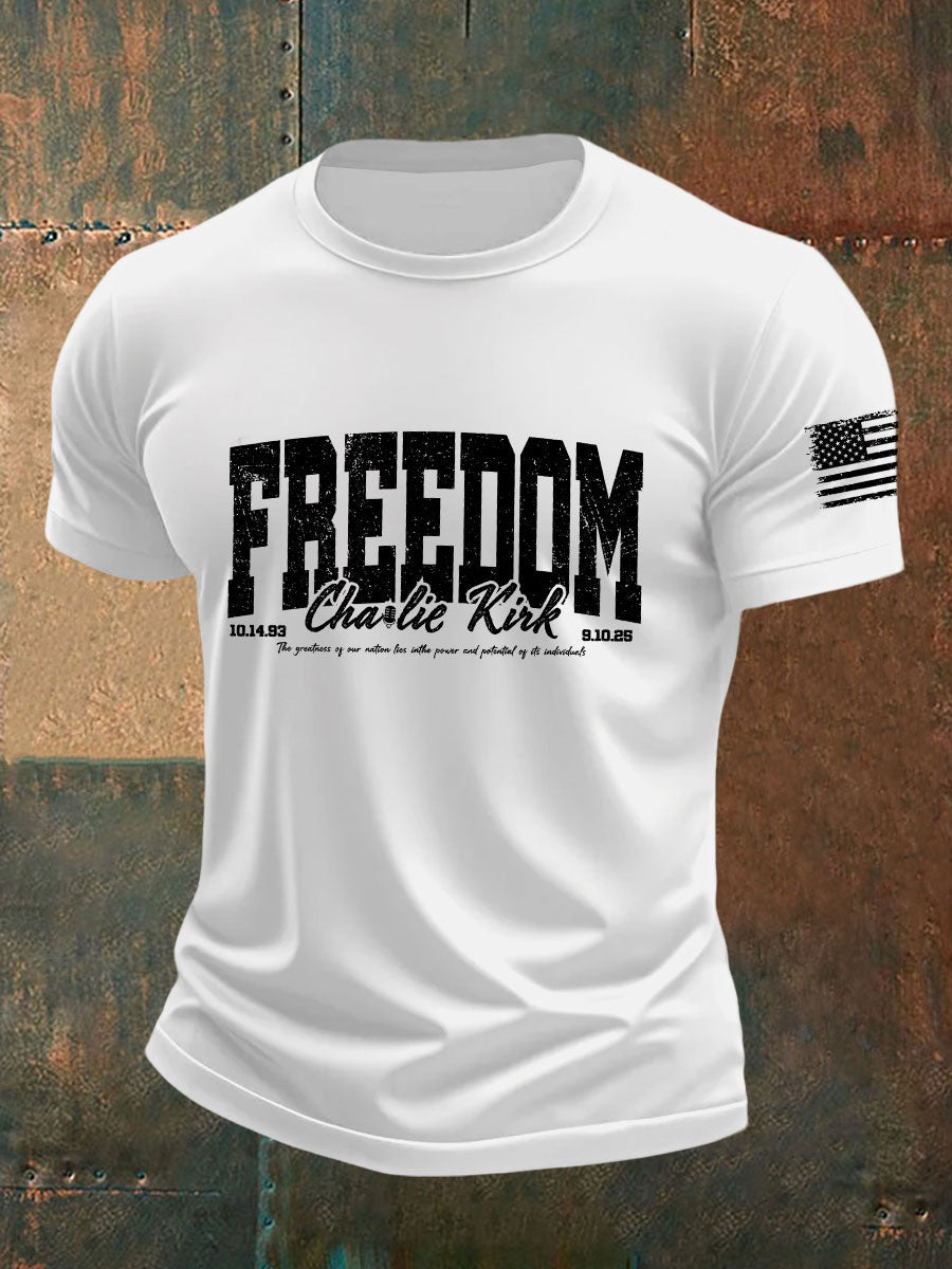 Freedom Printed Casual T Shirt White Charlie Kirk Gear