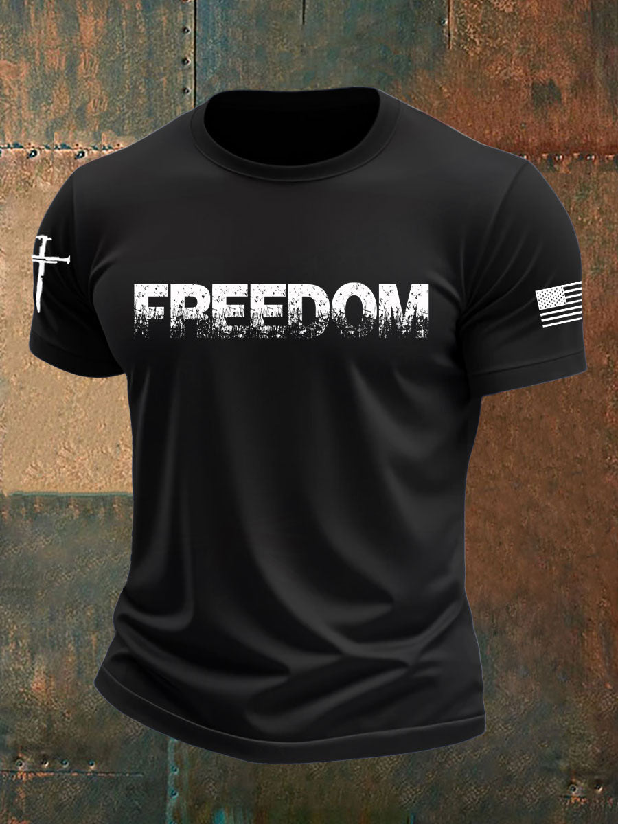 Freedom Printed Imitation Cotton Short Sleeved T Shirt Black Charlie Kirk Apparel Store