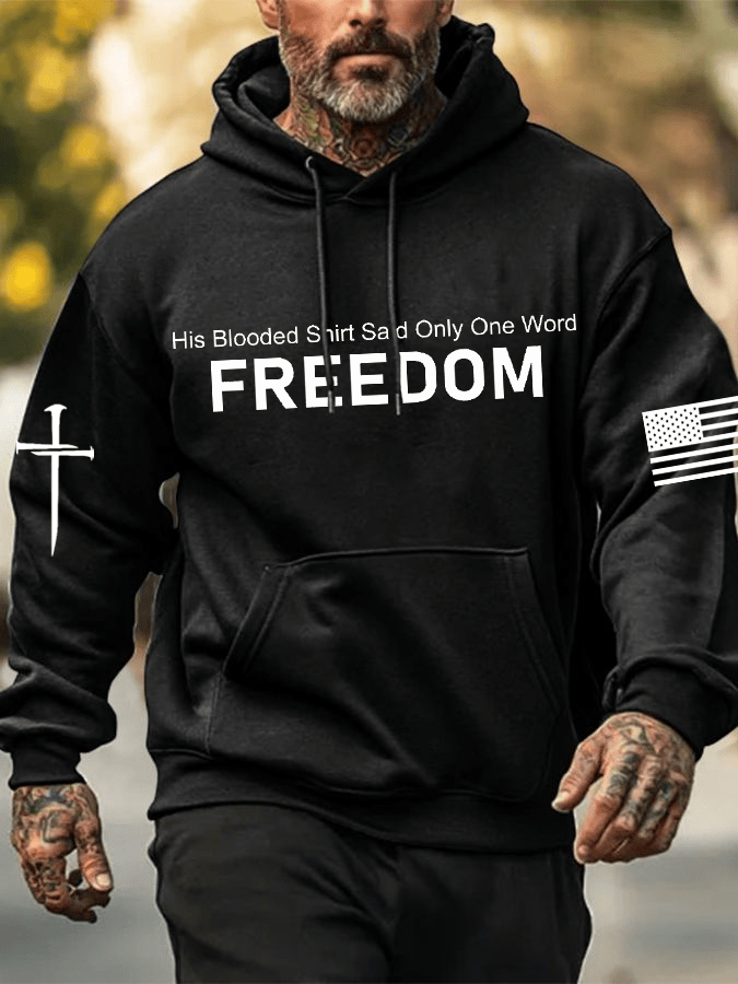 Freedom Printed Oversized Drop Shoulder Hoodie With Pockets Black Rip Charlie Kirk Clothing