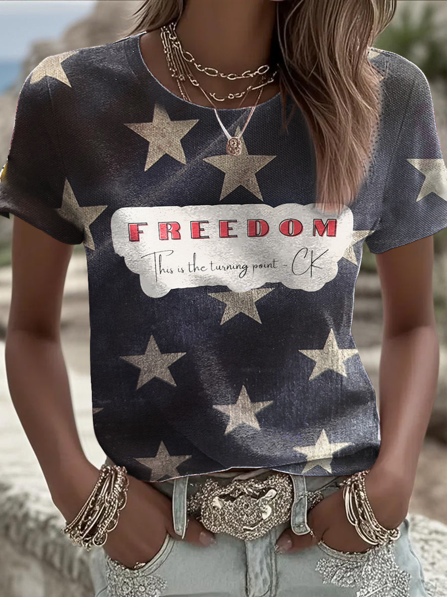 Freedom Printed T Shirt Navy Blue Charlie Kirk 47 Clothing