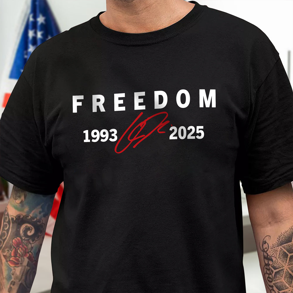 Freedom Red Signature Charlie Kirk Tribute 1993-2025 Dark Shirt