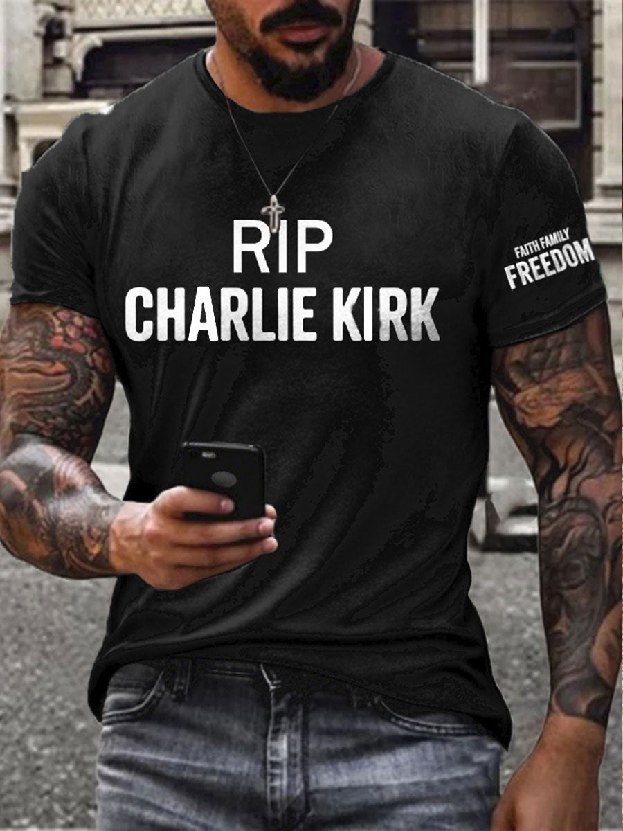 Freedom Rip Printed T Shirt Black Charlie Kirk American Merch