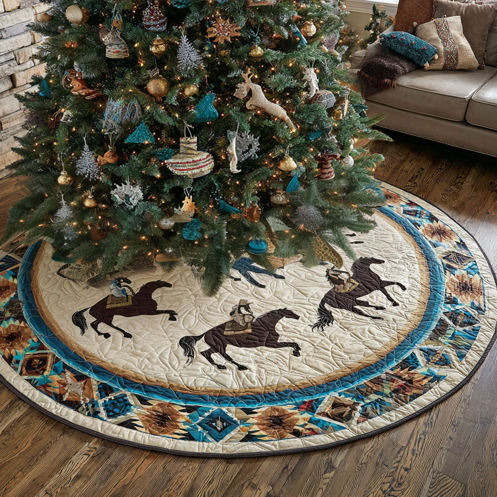 Freedom Run Christmas Quilted Tree Skirt Xmas Tree Decor Unique Gifts For Horse Lovers