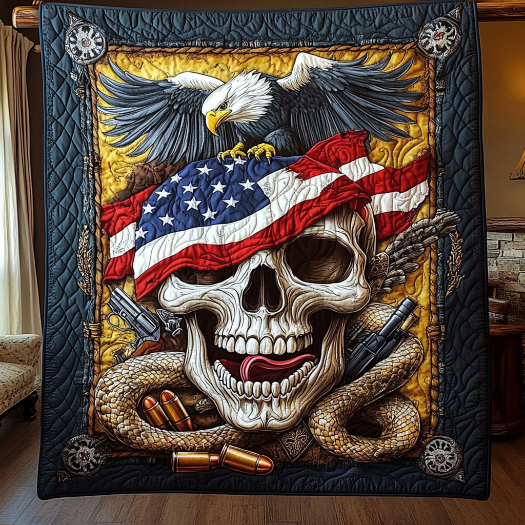 Freedom Skull Quilt Best Decoration Gift For Friends and Family on Halloween Day