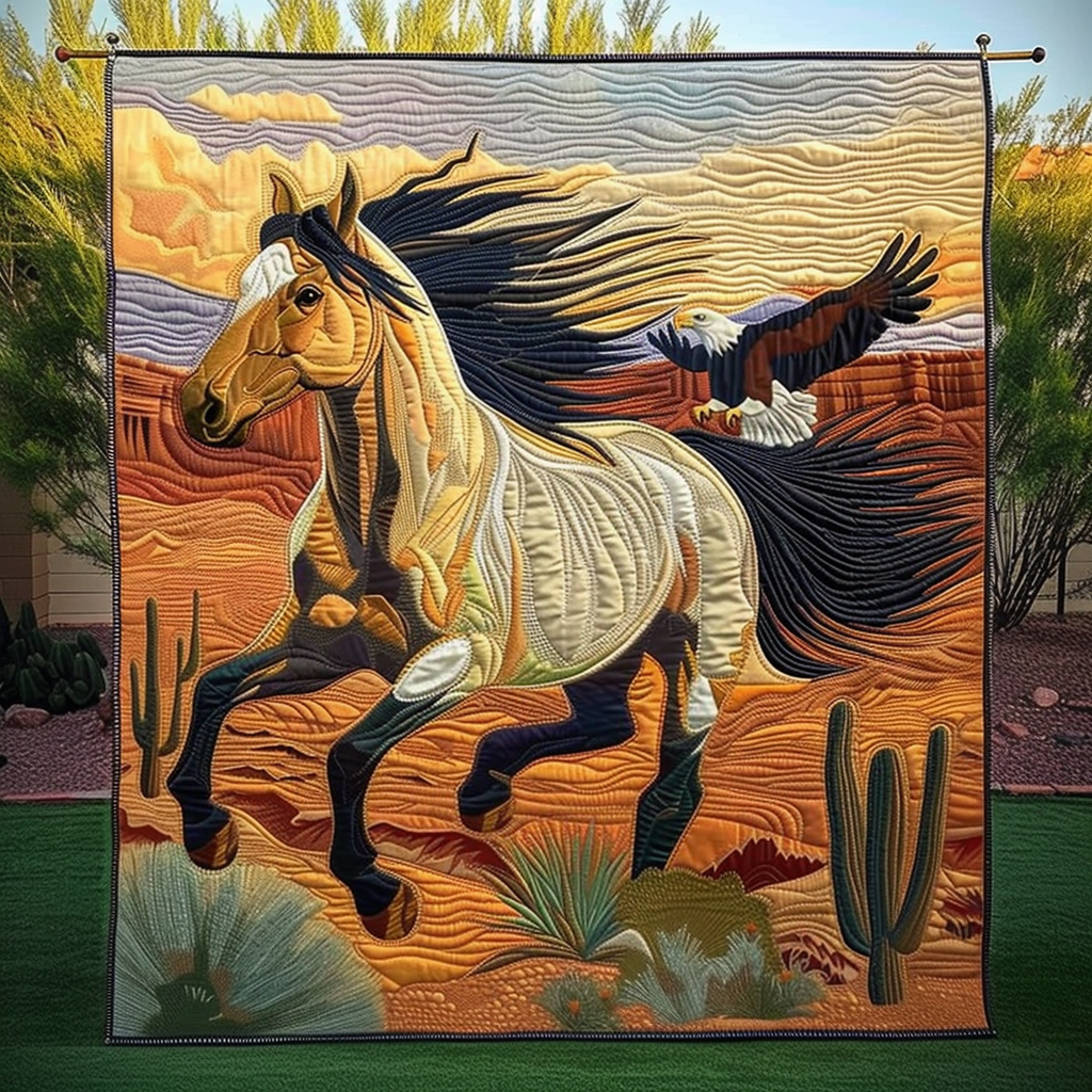 Freedom Spirit Quilted Blanket Bedroom Xmas Decor Horse Themed Gifts For Adults