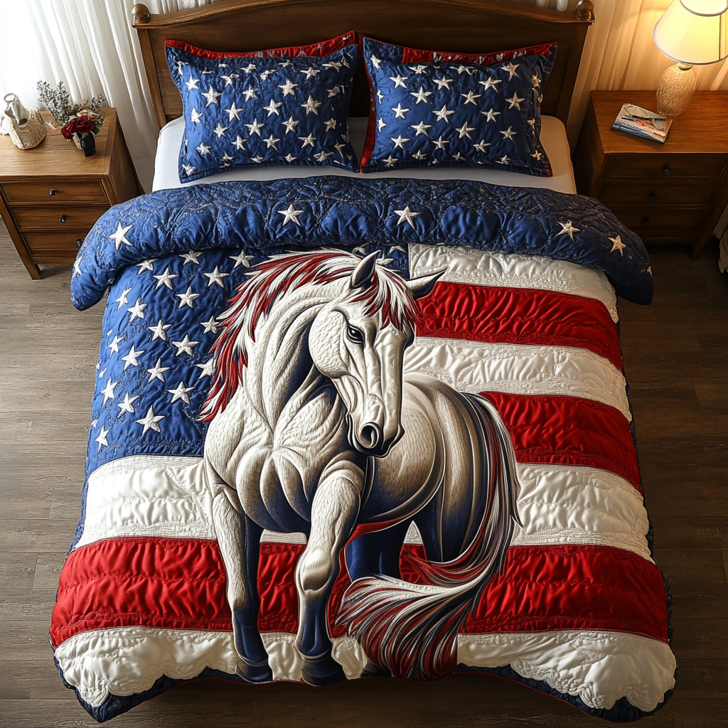 Freedom Stallion Quilted Bedding Set Bedroom Decor Ideas Christmas Gifts For Horse Lovers