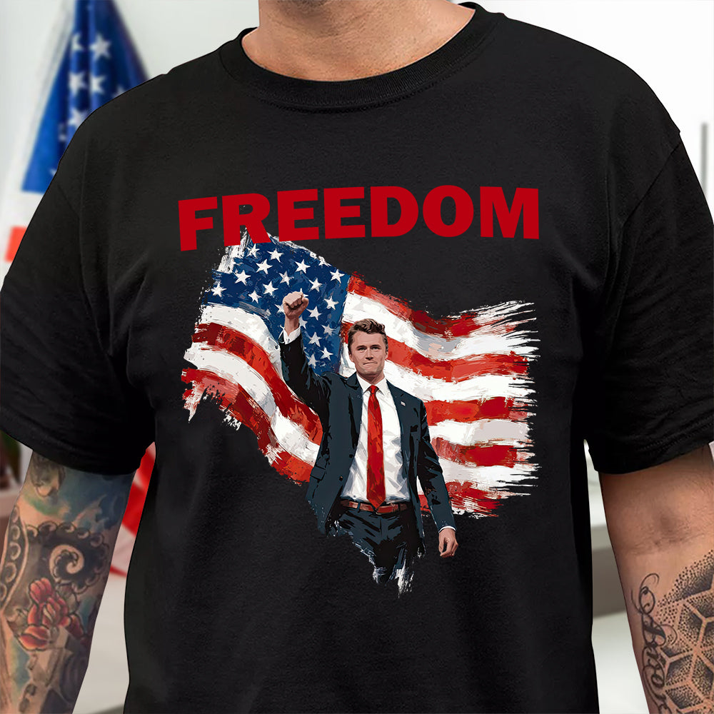 Freedom Stand With Charlie Kirk Dark Shirt Gift for American Conservatives