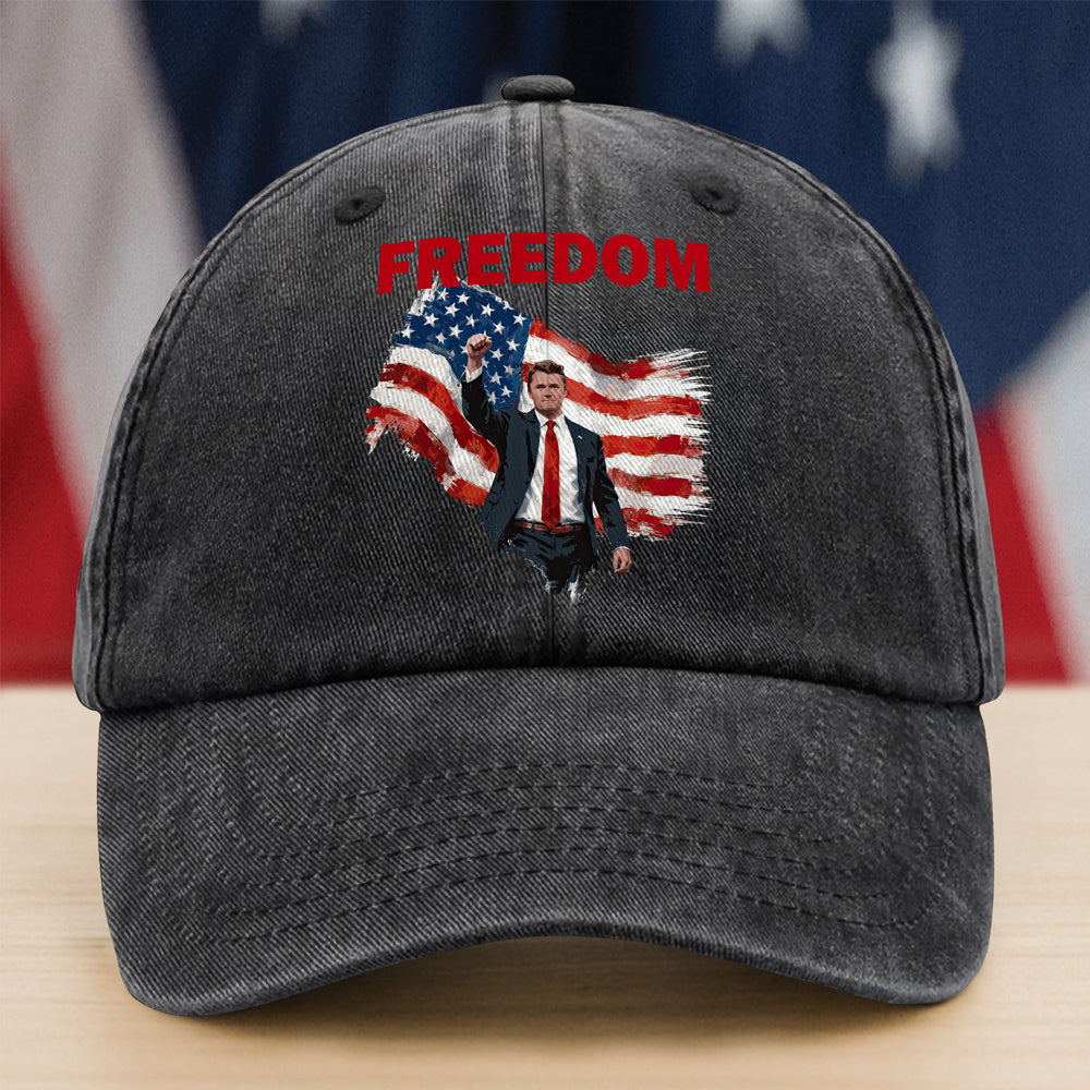 Freedom Stand With Charlie Kirk Washed Baseball Cap Charlie Kirk Supporter Merch