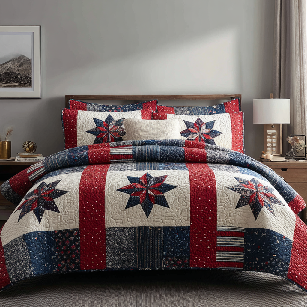 Freedom Star Quilted Bedding Set Stylish Bed Sheet Set for Modern Home