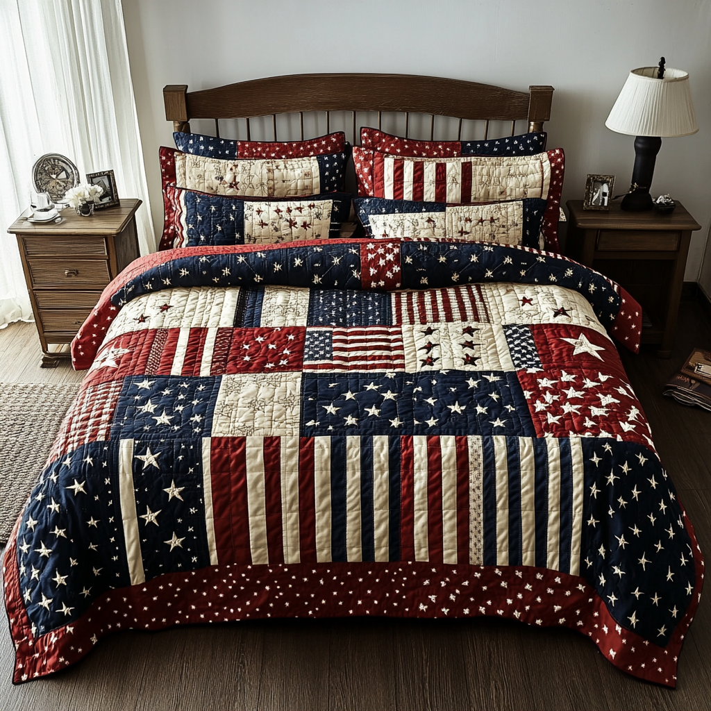 Freedom Stars Quilted Bedding Set Bed Decorations Patriotic Presents