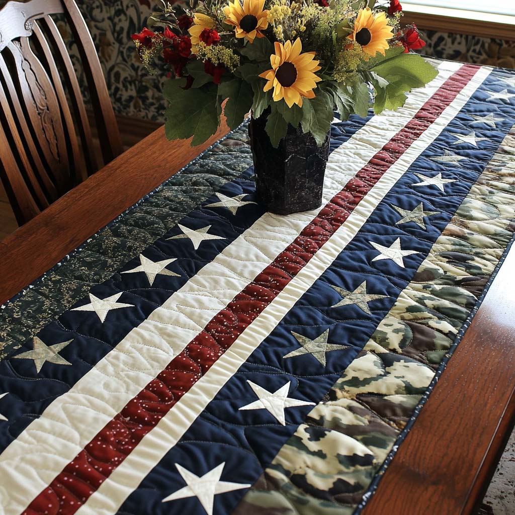 Freedom Stitched Quilted Table Runner Dining Table Decor Unique Patriotic Gifts