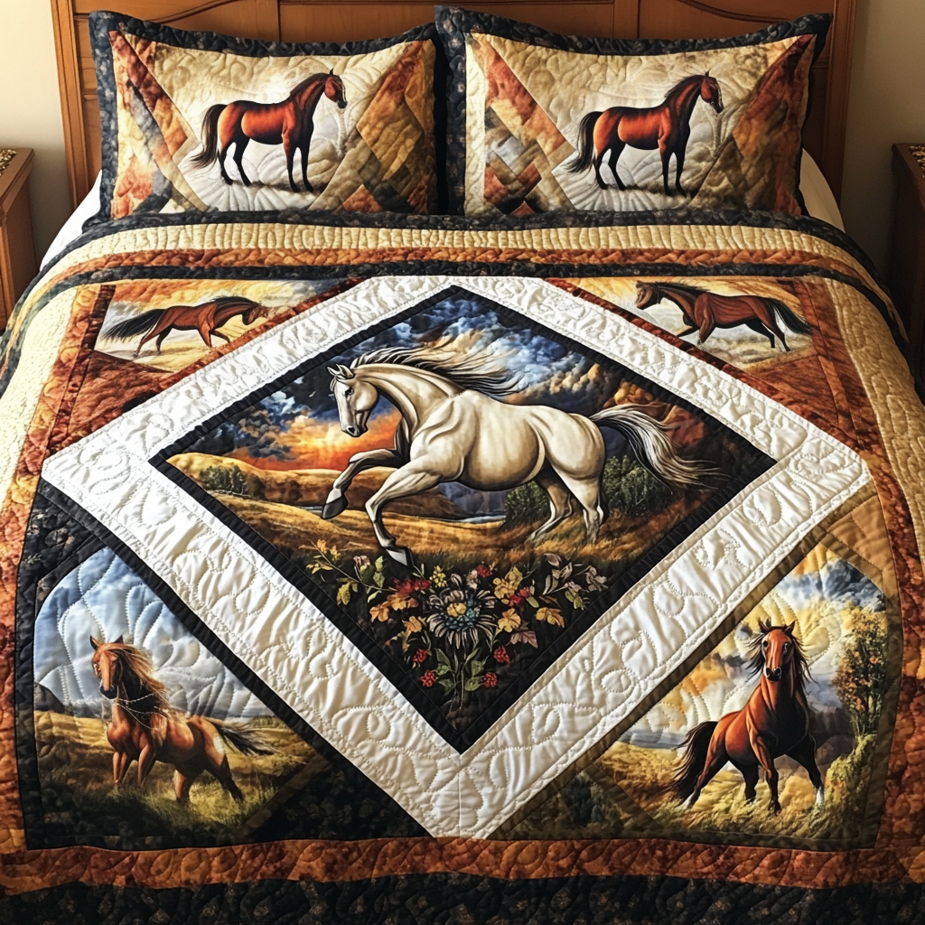 Freedom Stride Quilted Bedding Set Cute Bedroom Decor Gifts For Horse Racing Fans