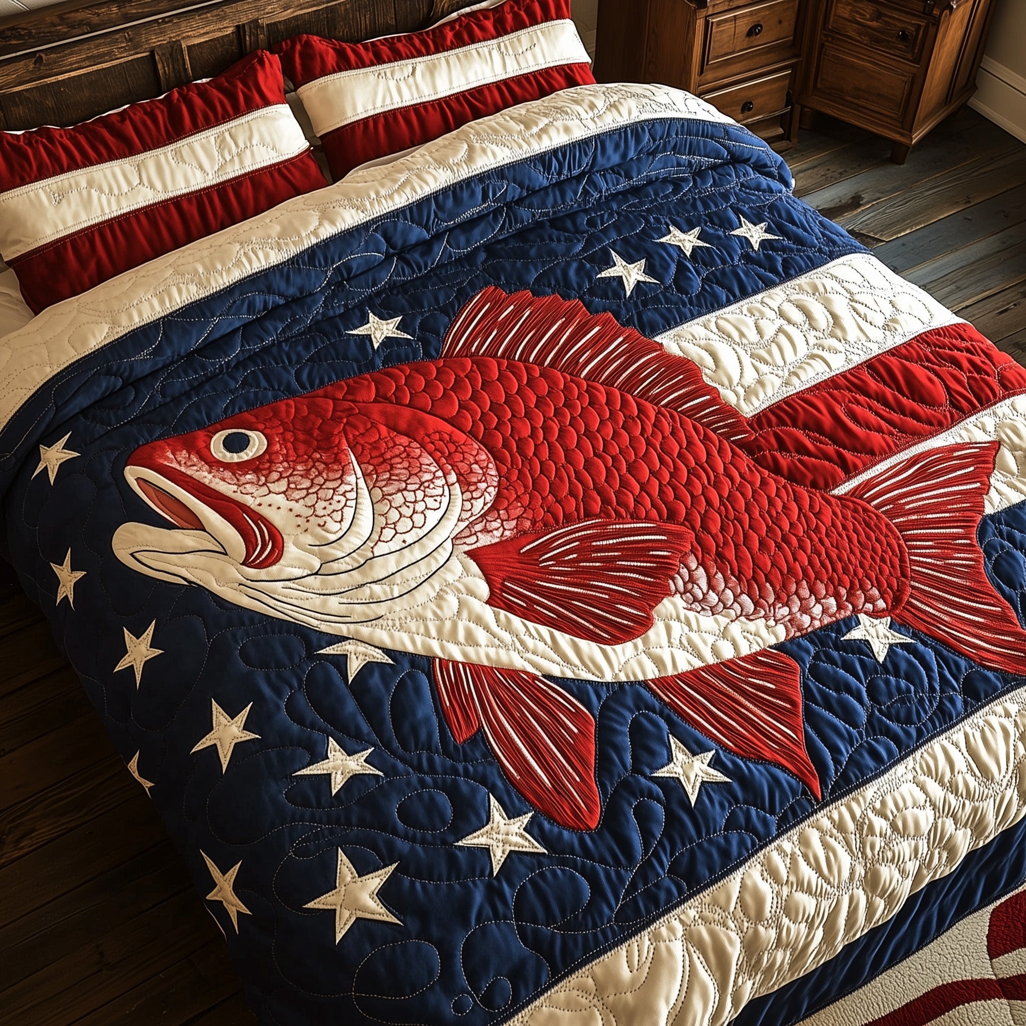 Freedom to Fish Quilted Bedding Set Duvet Cover Bed Sheet Fishing Items For Lovers