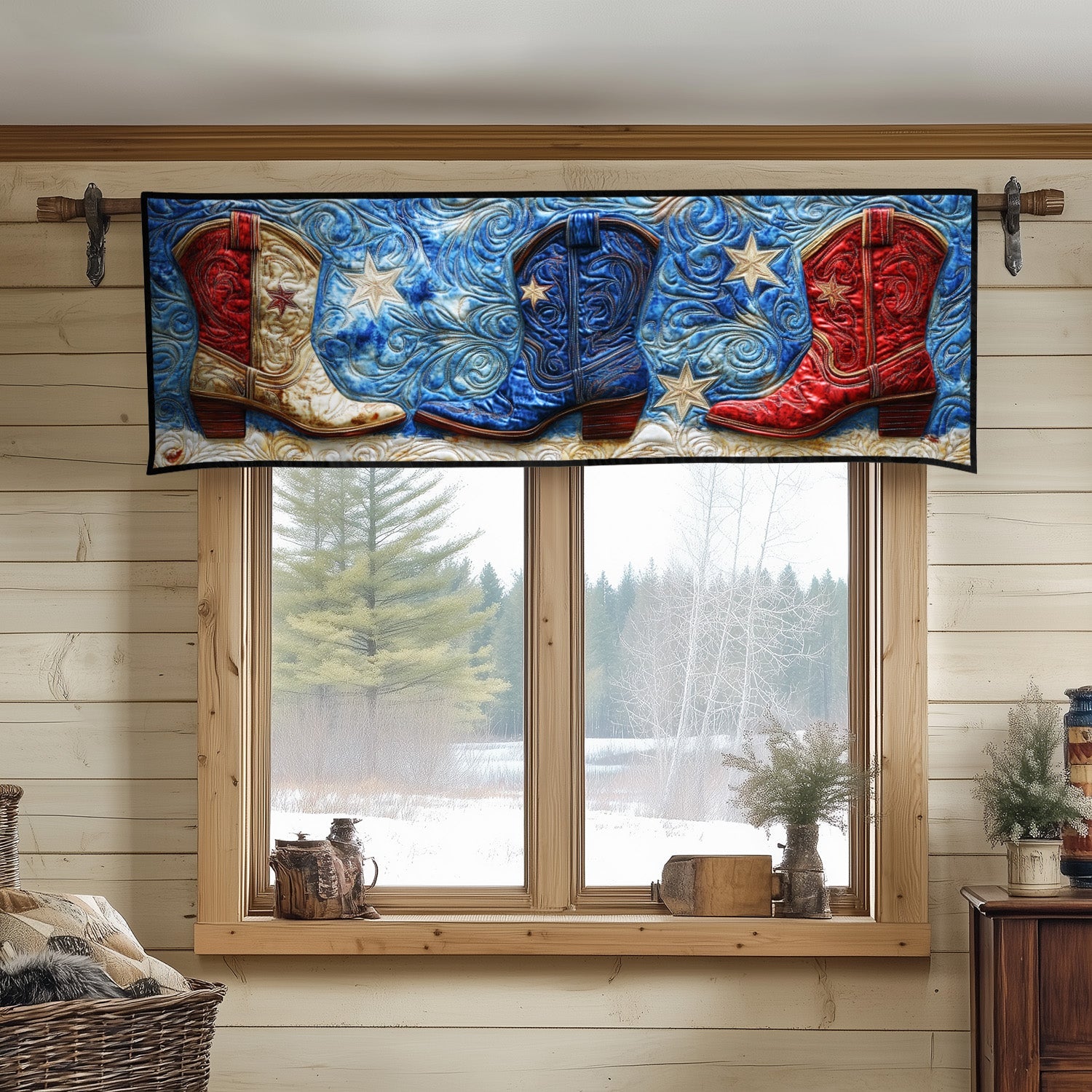 Freedom Trail Boots Quilted Valance Outdoor Entryway Decor Cowboys Father'S Day Gifts