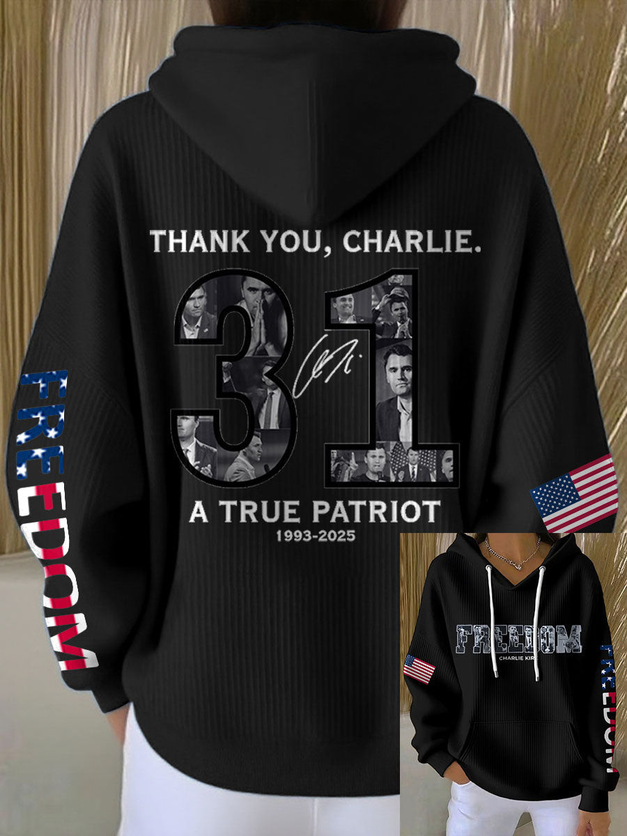 Freedom True Patriot Memorial Printed Hoodie Black Charlie Kirk Website Freedom Shirt