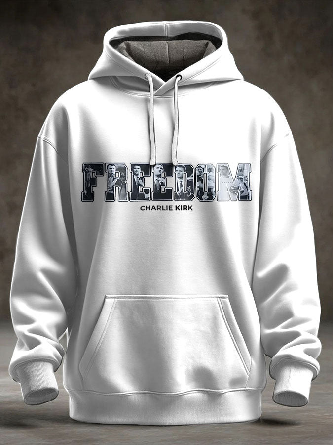 Freedom True Patriot Memorial Printed Hoodie White Charlie Kirk 47 Merch