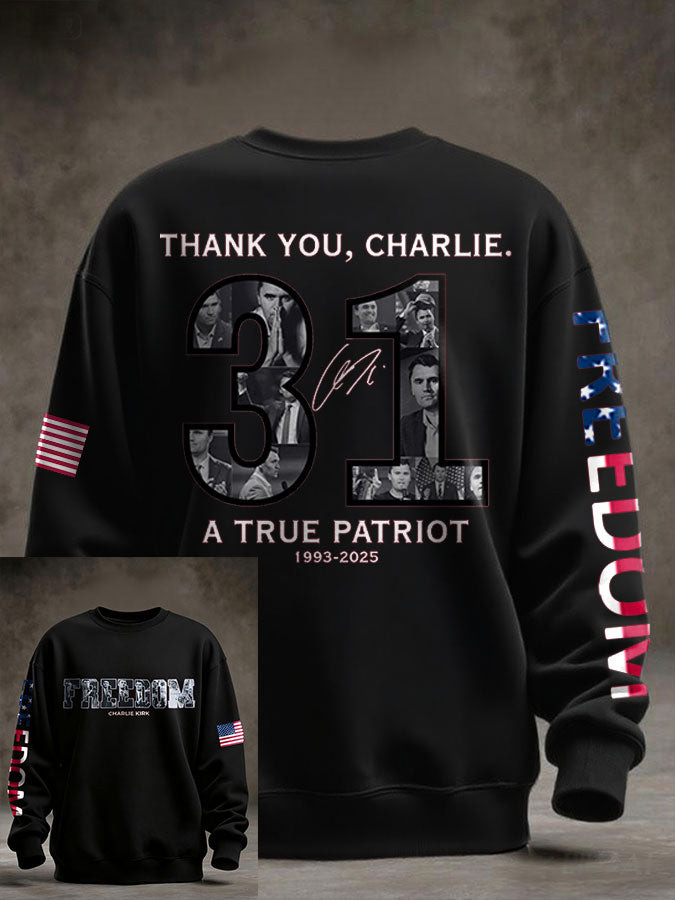 Freedom True Patriot Printed Swea T SHIRT Black Charlie Kirk Maga