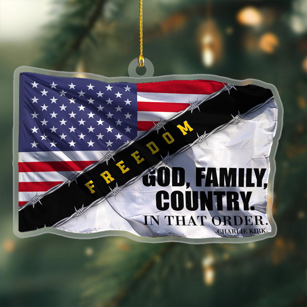 Freedom USA Flag Acrylic Xmas Ornament God Family Country Charlie Kirk Christmas Decoration