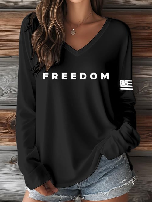Freedom V-Neck Long Sleeve Shirt Charlie Kirk Freedom Clothing TPUSA Merch Gifts