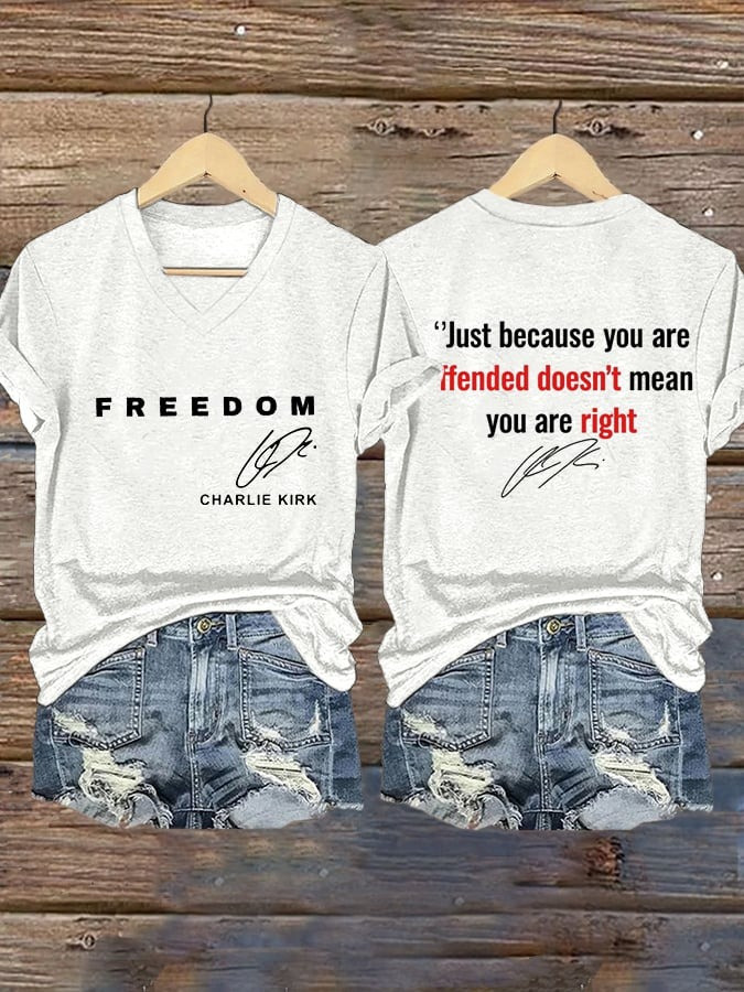 Freedom V-neck T-Shirt Charlie Kirk Shirt Turning Point USA Merch Charlie 31 Memorial Clothing