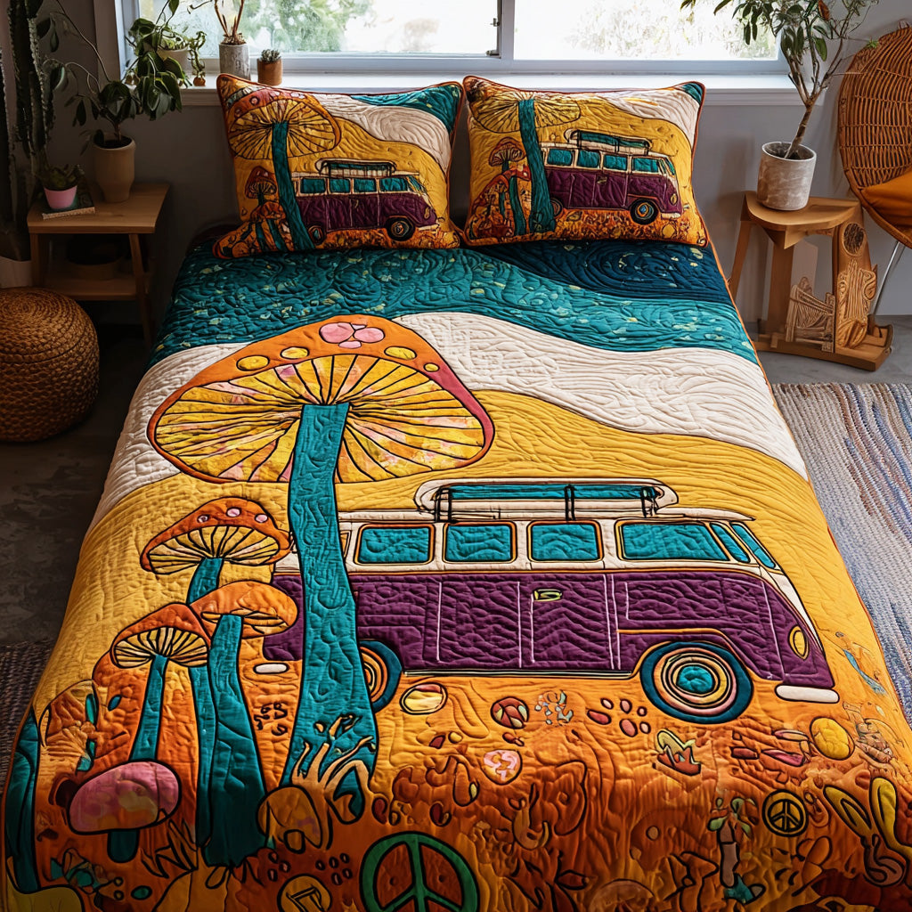 Freedom Wheels Quilted Bedding Set Christmas Bedding Duvet Cover Gifts For Old Hippies