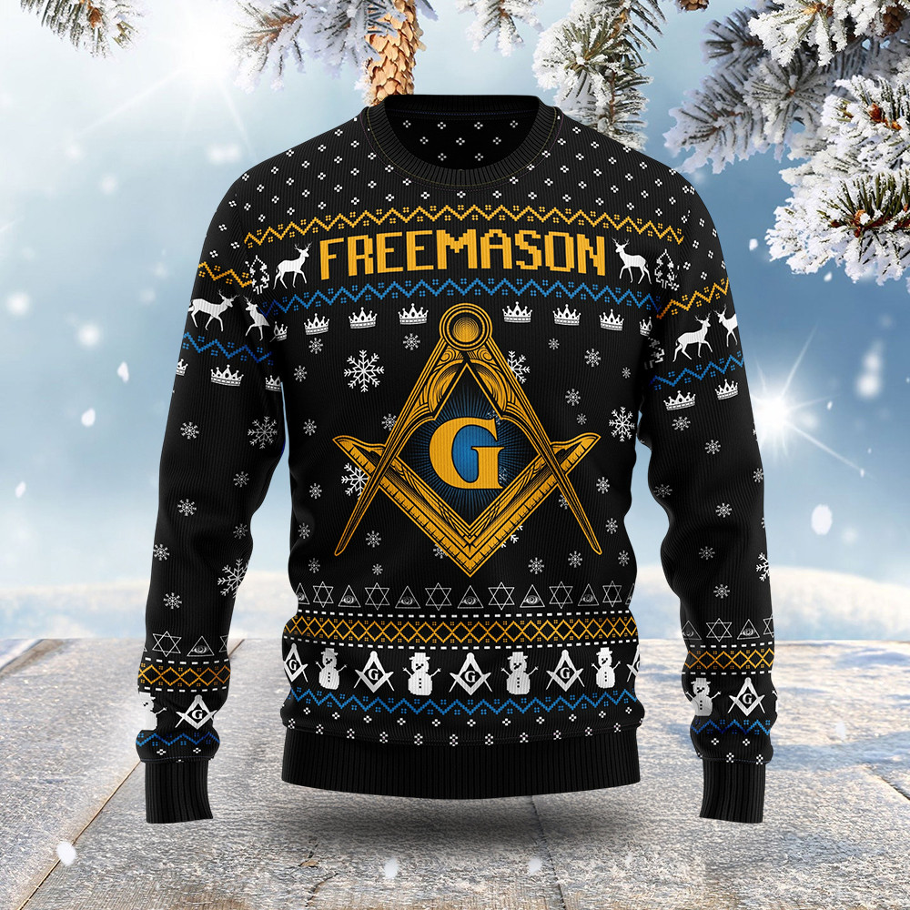 Freemason Deer Ugly Christmas Sweater Holiday Apparel Xmas Gifts For Men